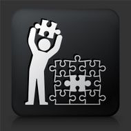 Black Square Button with Puzzle Stick Figure N2