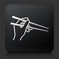 Black Square Button with Hand Holding Chopsticks