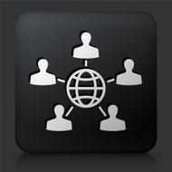 Black Square Button with Global Networking Icon