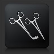 Black Square Button with Surgical Scissors