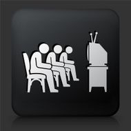 Black Square Button with People Watching TV