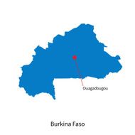 Detailed vector map of Burkina Faso and capital city Ouagadougou N2