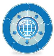 Globe Icon with six arrows cycle