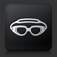 Black Square Button with Swimming Goggles Icon