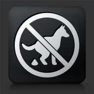 Black Square Button with No Dogs Allowed Sign