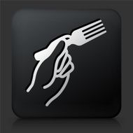 Black Square Button with Hand Holding Fork N2