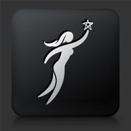 Black Square Button with Woman Reaching the Star