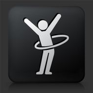 Black Square Button with Stick Figure Hula Hooping