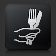 Black Square Button with Fork and Knife N3