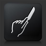 Black Square Button with Hand Holding Knife
