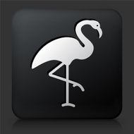 Black Square Button with Flamingo