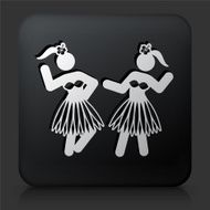 Black Square Button with Hawaiian Hula Dance