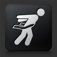 Black Square Button with Athlete Crossing Finish Line