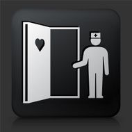 Black Square Button with Welcoming Nurse