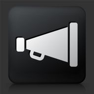 Black Square Button with Movie Megaphone