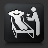 Black Square Button with Stick Figure on Beach Chair