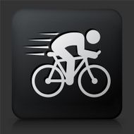 Black Square Button with Man Biking Icon