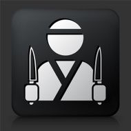 Black Square Button with Japanese Chef