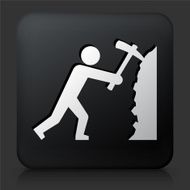 Black Square Button with Stick Figure Mining Icon N2