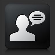 Black Square Button with Man &amp; Chat Bubble