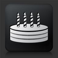 Black Square Button with Birthday Cake Icon N3