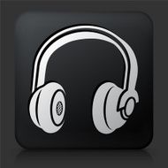 Black Square Button with Headphones Icon N3