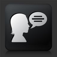 Black Square Button with Woman &amp; Chat Bubble N2