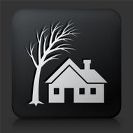 Black Square Button with House &amp; Tree N2