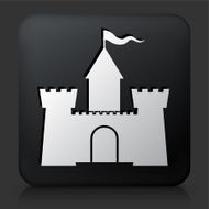 Black Square Button with Castle Icon N14