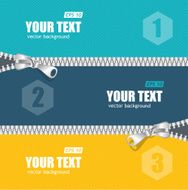 Vector realistic zippers banner 1 2 3 concept