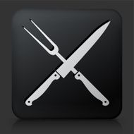 Black Square Button with Barbecue Knife &amp; Fork