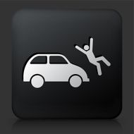 Black Square Button with Car Hitting Person Icon
