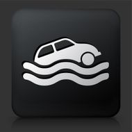Black Square Button with Car Sinking Icon