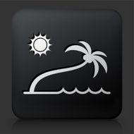 Black Square Button with Tropical Beach