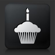 Black Square Button with Birthday Cupcake Icon