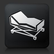 Black Square Button with Hospital Bed Icon