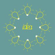 Yellow empty light bulb round frame Idea concept Flat design