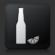 Black Square Button with Beer Bottle and Lime