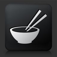 Black Square Button with Bowl and Chopsticks
