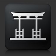 Black Square Button with Japanese Shrine Torri