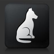 Black Square Button with Dog Sitting Icon