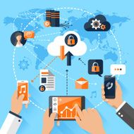 Concept mobile devices connected onto a cloud data storage N2
