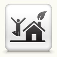 White Square Button with House and Happy Person Jumping