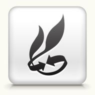 White Square Button with Leaves and Arrows