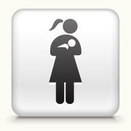 White Square Button with Woman Nursing a Baby