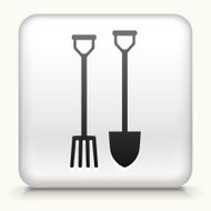 White Square Button with Gardening Spade and Fork