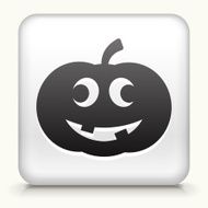 White Square Button with Carved Halloween Pumpkin