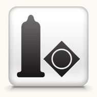 White Square Button with Condom Icon