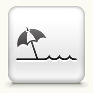 White Square Button with Beach Icon