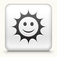 White Square Button with Smiling Sun Icon